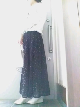 「水玉」｜「アイテム（ブーティ）」を使った、サオルさん（レディース・153cm）の春コーディネート