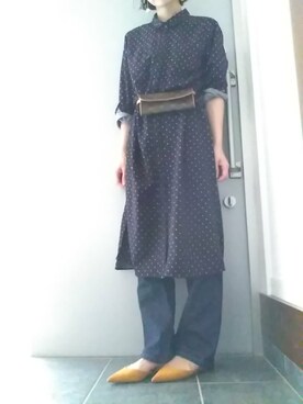 「水玉」｜「アイテム（シャツワンピース）」を使った、サオルさん（レディース・153cm）の春コーディネート
