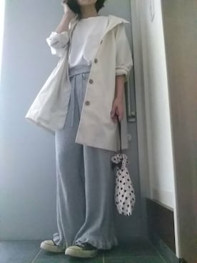 「しまむら（シマムラ）のアイテム（ステンカラーコート）」を使った、サオルさん（レディース・153cm）の夏コーディネート