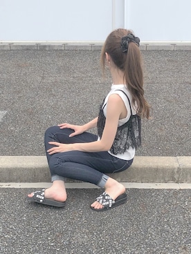 「MSGM（エムエスジーエム）のアイテム（サンダル）」を使った、リさ🍵さん（レディース・157cm）の夏コーディネート