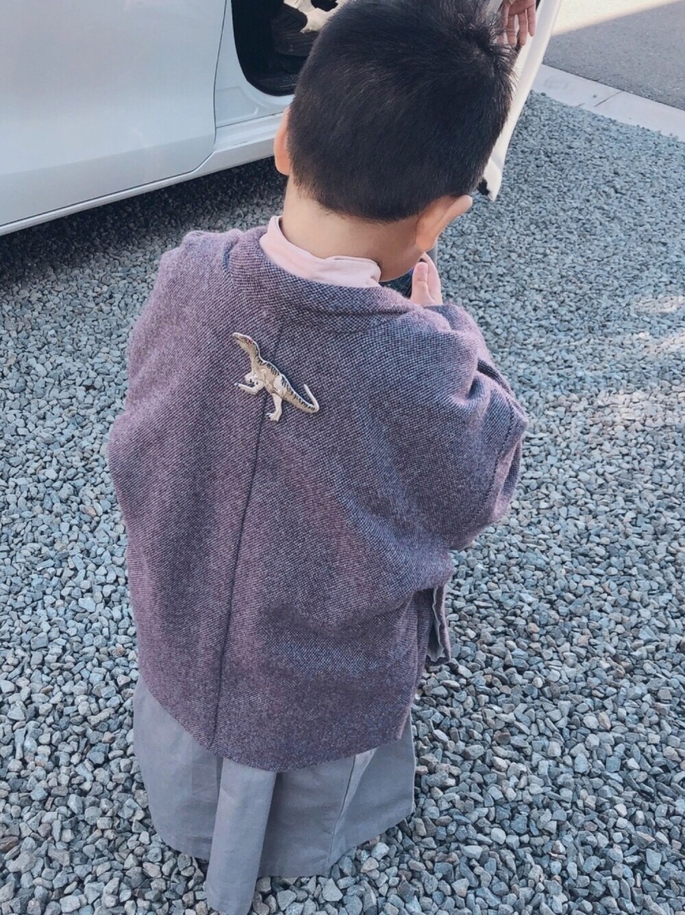 「七五三、5歳、メガネ男子、おしゃれさんと繋がりたい、年末WEAR感謝祭、キッズファッション、恐竜」｜「CLEIOのアイテム（着物、パープル系）」を使った、-K&A-さん（キッズ・110cm）の冬コーディネートの1枚目の写真
