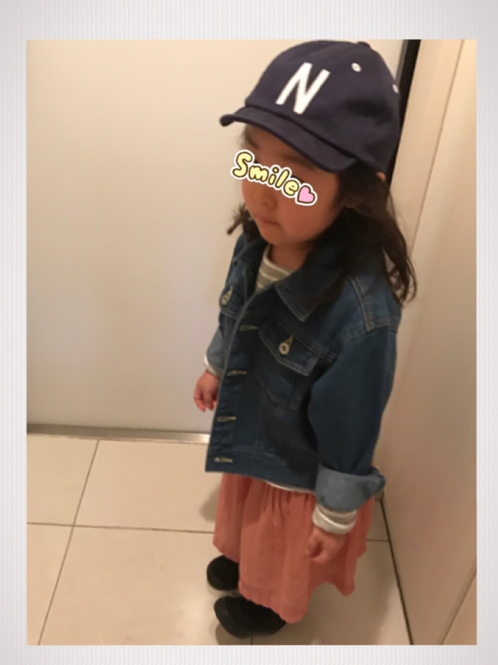 「カジュアルコーデ、プチプラ、休日スタイル、デニムジャケット、女の子」｜「GUのアイテム（デニムジャケット、ブルー系）」を使った、emiriさん（キッズ・100cm）の春コーディネートの1枚目の写真