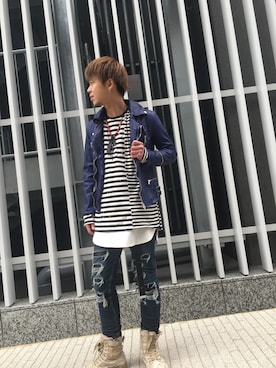 「大阪」｜「アイテム（ライダースジャケット）」を使った、motohisaさん（メンズ・175cm）の冬コーディネート