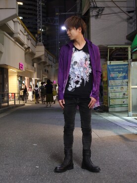 「KMRii（ケムリ）のアイテム（Tシャツ/カットソー）」を使った、motohisaさん（メンズ・176cm）の夏コーディネート
