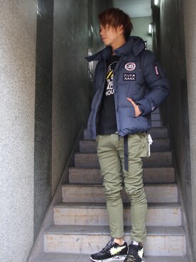 「muta（ムータ）のアイテム（ダウンジャケット/コート）」を使った、motohisaさん（メンズ・176cm）の秋コーディネート