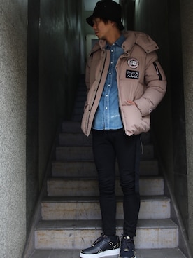 「muta（ムータ）のアイテム（ダウンジャケット/コート）」を使った、motohisaさん（メンズ・176cm）の秋コーディネート