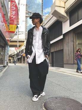 「JOHN LAWRENCE SULLIVAN」｜「アイテム（ライダースジャケット）」を使った、motohisaさん（メンズ・176cm）の春コーディネート