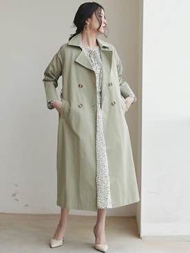 「アイテム（トレンチコート、グリーン系）」を使った、Nanaさん（レディース・163cm）の冬コーディネート