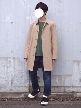 「417 EDIFICE（フォーワンセブンエディフィス）のアイテム（ステンカラーコート）」を使った、suiさん（メンズ・156cm）の秋コーディネート
