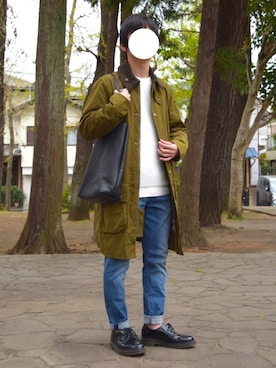 「アイテム（ステンカラーコート）」を使った、suiさん（メンズ・156cm・20代）の春コーディネート
