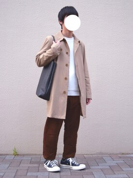 「アイテム（ステンカラーコート）」を使った、suiさん（メンズ・156cm・20代）の春コーディネート