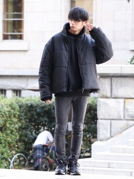 「GU（ジーユー）の（GU）スキニーフィットジーンズ（MEN ⁄ ジーンズ）」を使った、やーこん🦊︎︎︎︎︎︎︎︎︎︎︎︎☑︎さん（メンズ・172cm）の冬コーディネート