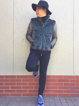 「SCHLUSSEL（シュリセル）のアイテム（ライダースジャケット）」を使った、hirunさん（メンズ・173cm）の冬コーディネート