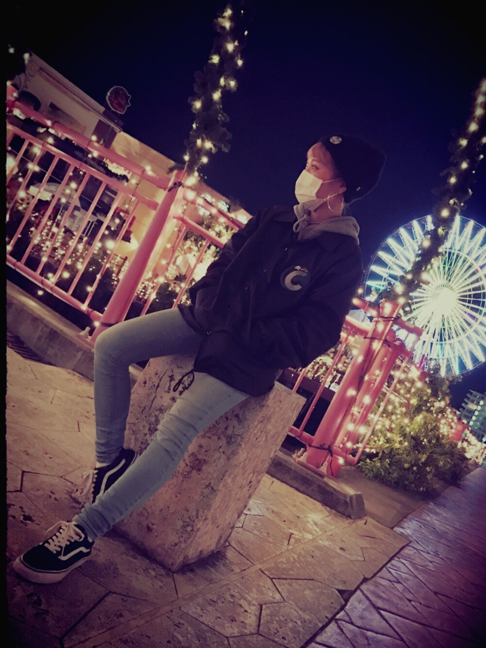 「SK8　、VANS、oldskool、FTC」｜「chocolatejesusのアイテム（ジャケット/アウター、ブラック系）」を使った、yucarさん（レディース・150cm）の冬コーディネートの1枚目の写真