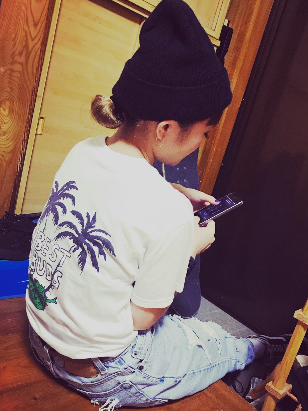 「ripndip、levisリメイク、古着、used、FTC、VANS、oldskool、vansoldskool、summer、アパレルスタッフ」｜「RIPNDIPのアイテム（Tシャツ/カットソー、ホワイト系）」を使った、yucarさん（レディース・150cm）の夏コーディネートの1枚目の写真
