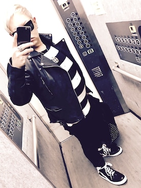 「RICK OWENS」｜「アイテム（ライダースジャケット）」を使った、xxsatoru666xxさん（メンズ・165cm）の冬コーディネート