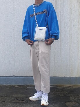 「Gosha Rubchinskiy（ゴーシャラブチンスキー）のアイテム（スウェット）」を使った、がやさん（メンズ・180cm）の冬コーディネート