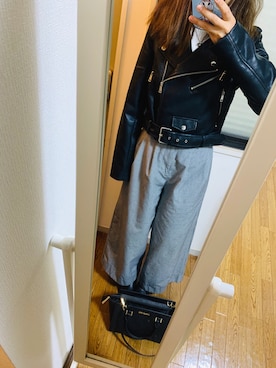 「stradivarius（ストラディバリウス）のアイテム（ライダースジャケット）」を使った、sykkkkkさん（レディース・151cm）の春コーディネート