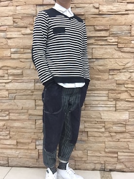 「FACTOTUM（ファクトタム）のアイテム（Tシャツ/カットソー、ホワイト系）」を使った、fujiさん（メンズ・175cm）の冬コーディネート