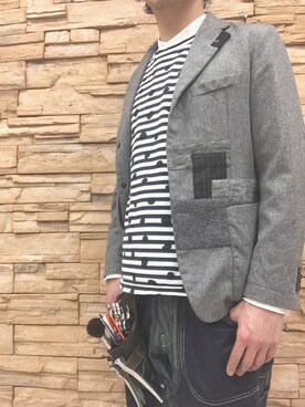 「BLACK COMME des GARCONS（ブラックコムデギャルソン）のアイテム（Tシャツ/カットソー、ホワイト系）」を使った、fujiさん（メンズ・175cm）の冬コーディネート