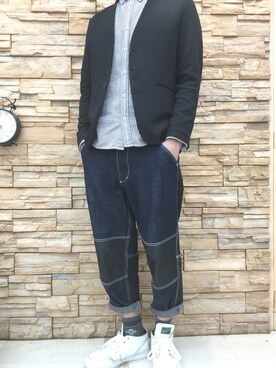 「EDIFICE（エディフィス）のアイテム（ノーカラージャケット）」を使った、fujiさん（メンズ・175cm）の冬コーディネート