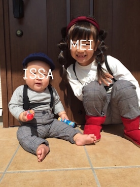 「Moujonjon（ムージョンジョン）のアイテム（シューズ）」を使った、MeIssaさん（キッズ・70cm）の秋コーディネート