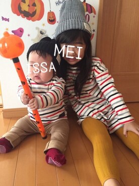 「Moujonjon（ムージョンジョン）のアイテム（ワンピース）」を使った、MeIssaさん（キッズ・120cm）の秋コーディネート