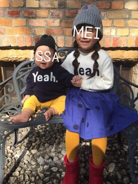 「Moujonjon（ムージョンジョン）のアイテム（シューズ）」を使った、MeIssaさん（キッズ・70cm）の秋コーディネート