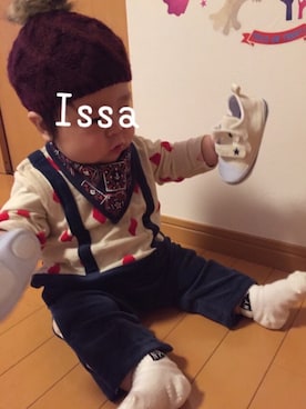 「9ヶ月」｜「アイテム（シューズ）」を使った、MeIssaさん（キッズ・70cm）の秋コーディネート