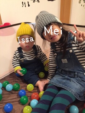 「きょうだい」｜「アイテム（オールインワン・サロペット）」を使った、MeIssaさん（キッズ・120cm）の秋コーディネート