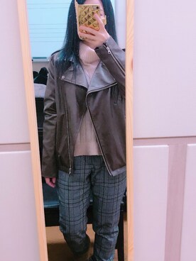 「AS KNOW AS PINKY（アズノゥアズピンキー）のアイテム（ライダースジャケット）」を使った、みさん（レディース・152cm）の春コーディネート