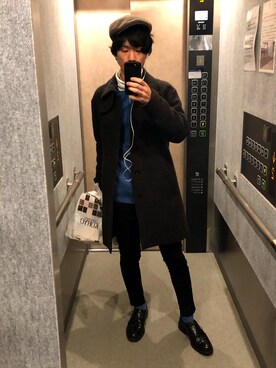 「TAKEO KIKUCHI（タケオキクチ）のアイテム（帽子）」を使った、406号室さん（メンズ・181cm）の冬コーディネート