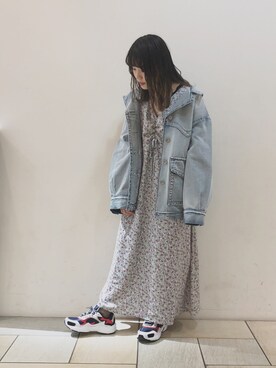 「ブリーチデニム」｜「アイテム（ワンピース/ドレス）」を使った、harumi ootukaさん（レディース・153cm）の春コーディネート