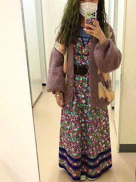 「モヘアカーディガン」｜「アイテム（ワンピース/ドレス）」を使った、mikaさん（レディース・156cm）の秋コーディネート