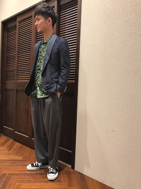 「ショールカラー」｜「アイテム（テーラードジャケット）」を使った、uedamitsuruさん（メンズ・168cm）の春コーディネート