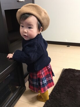 「9ヶ月」｜「アイテム（ハンチング/ベレー帽）」を使った、☆meimei☆さん（キッズ・70cm）の冬コーディネート