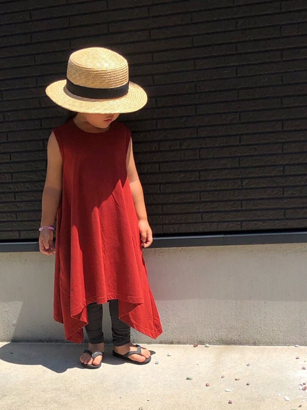 「キッズファッション、Branshes、H&M、URBAN RESEARCH DOORS、ワンピース、カンカン帽」｜「ROPE' PICNICの【ROPE' PICNIC KIDS】ストローカンカン帽（ハット、ベージュ系）」を使った、☆meimei☆さん（キッズ・90cm）の夏コーディネートの1枚目の写真