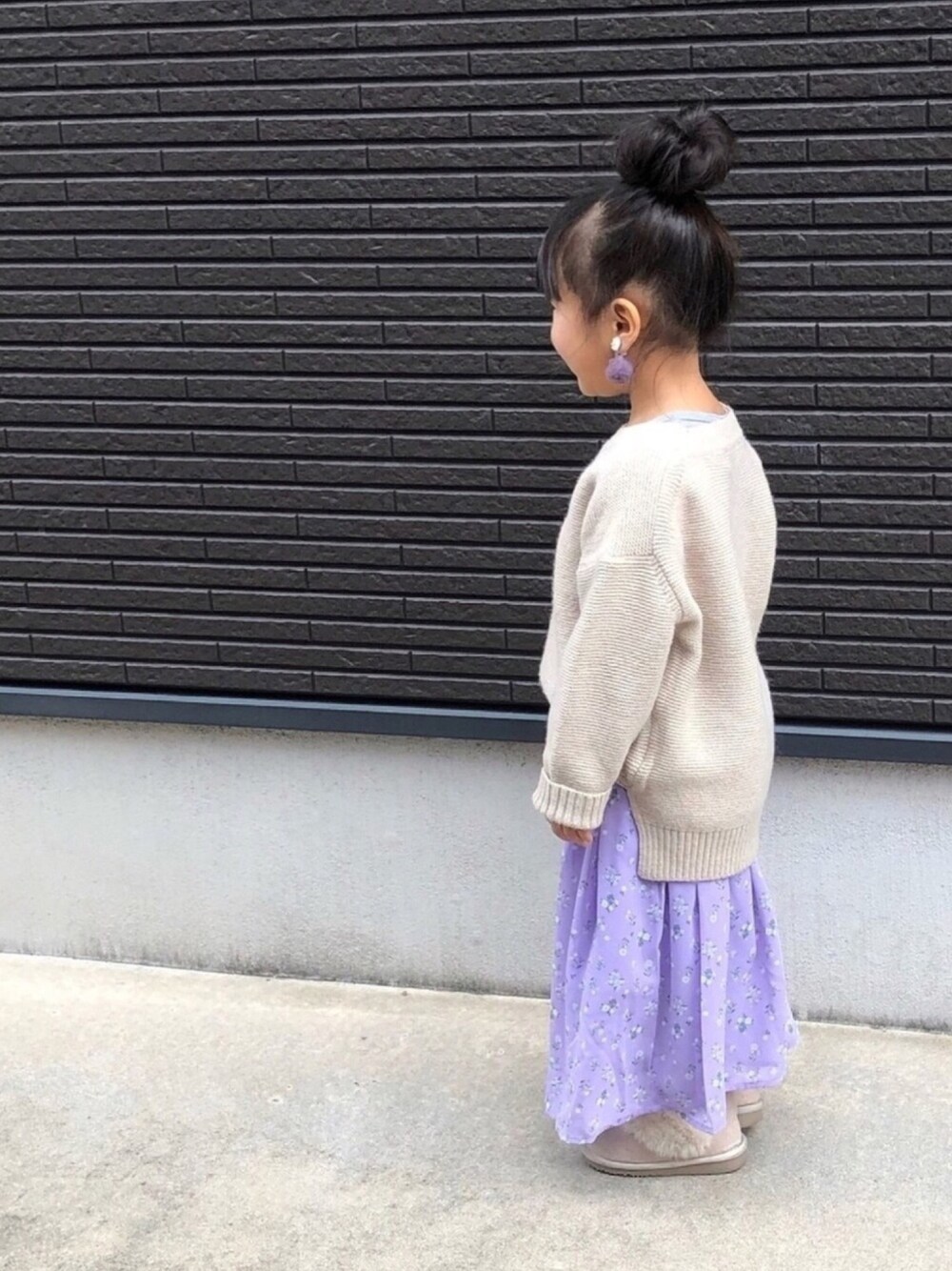 「おんなのこコーデ、キッズコーデ、おしゃれさんと繋がりたい、chaopanic typy、GU、petit main」｜「petit mainのハーフムートンブーツ（ブーツ、ベージュ系）」を使った、☆meimei☆さん（キッズ・90cm）の冬コーディネートの1枚目の写真