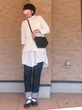 「インディゴデニム」｜「アイテム（ハンチング/ベレー帽）」を使った、みやたさん（レディース・154cm）の秋コーディネート