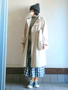「マスタード」｜「アイテム（トレンチコート）」を使った、みやたさん（レディース・154cm）の秋コーディネート