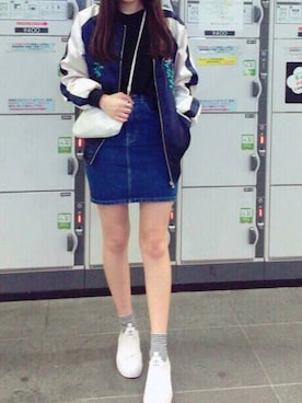 「STYLENANDA（スタイルナンダ）のアイテム（MA-1）」を使った、ステイシーさん（レディース・159cm）の秋コーディネート