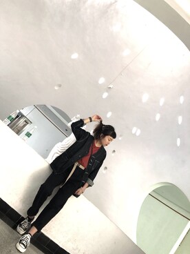 「工装」｜「アイテム（ジャケット/アウター）」を使った、Yuさん（レディース・163cm）の春コーディネート