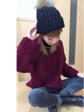 「FREE'S MART（フリーズマート）のアイテム（ニットキャップ/ビーニー）」を使った、···ma···さん（レディース・159cm）の秋コーディネート