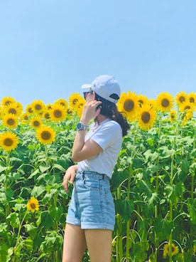 「ショーパン」｜「アイテム（帽子）」を使った、nanamiさん（レディース・156cm）の夏コーディネート