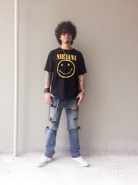 「NIRVANA」｜「アイテム（アクセサリー）」を使った、ちゃけ＆まこさん（メンズ・170cm）の夏コーディネート