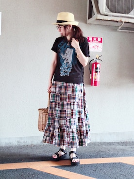 「Teva（テバ）のTeva / プラットフォーム ユニバーサル（サンダル）」を使った、ちゃけ＆まこさん（レディース・159cm）の夏コーディネート