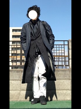 「Johnbull Private labo（ジョンブルプライベートラボ）のアイテム（チェスターコート）」を使った、T.O.M.さん（メンズ・174cm）の冬コーディネート