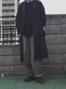「Johnbull Private labo（ジョンブルプライベートラボ）のアイテム（チェスターコート）」を使った、T.O.M.さん（メンズ・174cm）の秋コーディネート