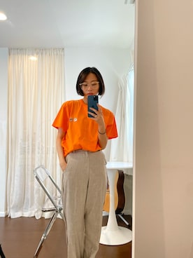 「ADER error（アーダーエラー）のアイテム（パンツ）」を使った、山木コハルさん（レディース・158cm）の春コーディネート