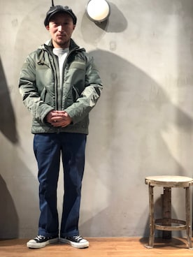 「アイテム（ミリタリージャケット）」を使った、senさん（メンズ・165cm）の冬コーディネート